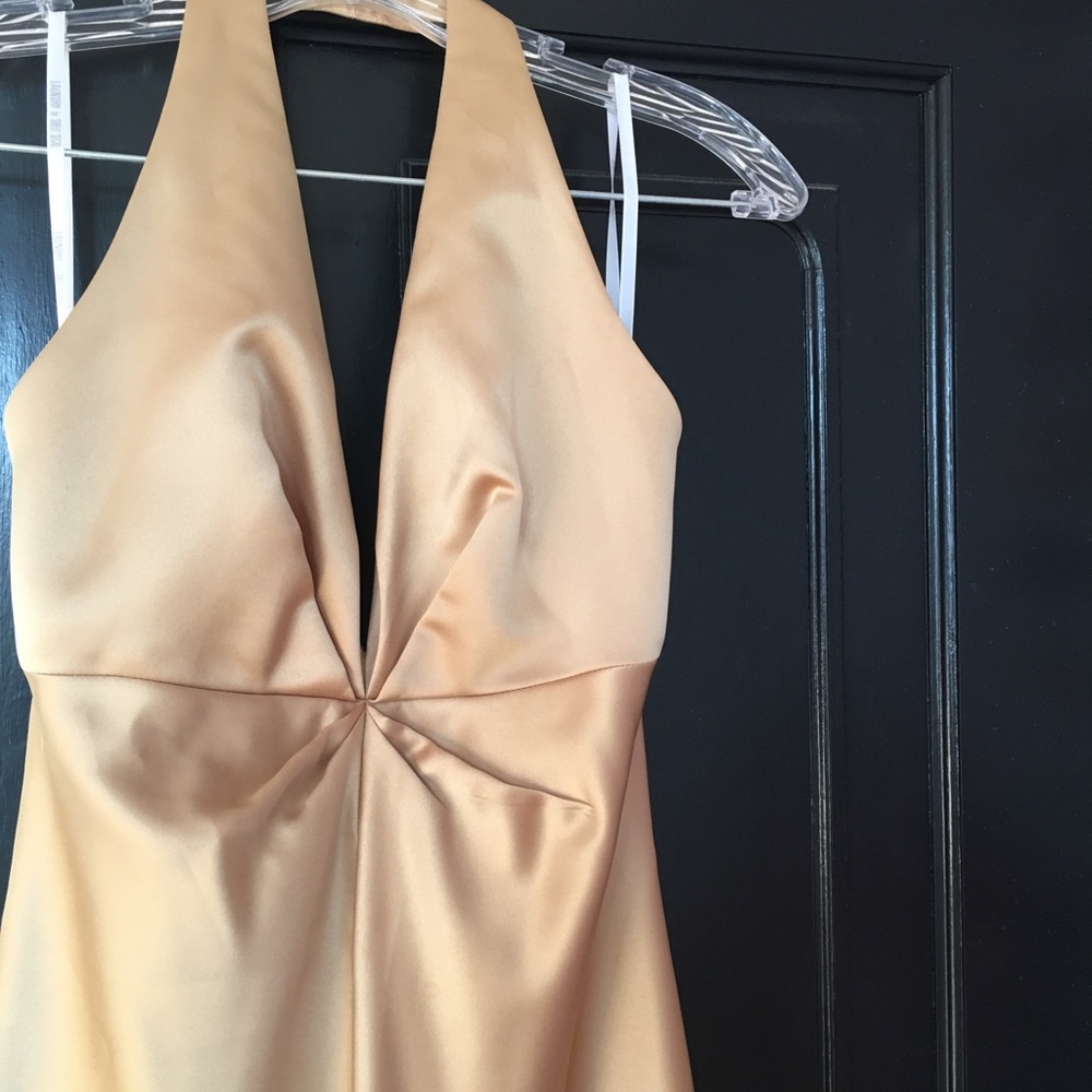 Long satin halter gown. Laundry by Shelli Segal.